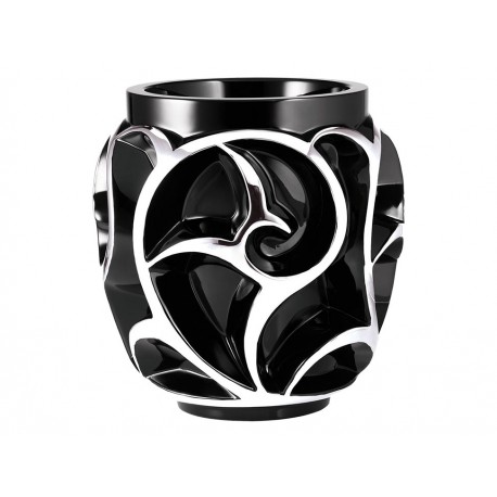 Lalique Florero Tourbillons Negro Esmalte Plata - Envío Gratuito