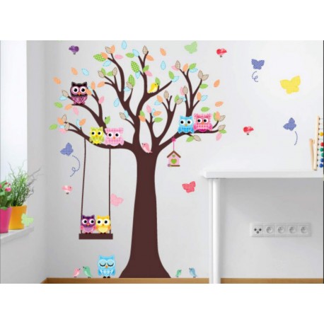 Árbol con Búhos Vinilo Decorativo - Envío Gratuito