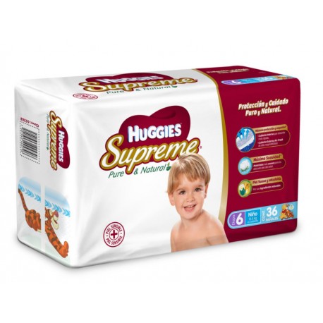 Pañales Huggies Supreme Pure & Natural Etapa 6 para niño 36 piezas - Envío Gratuito