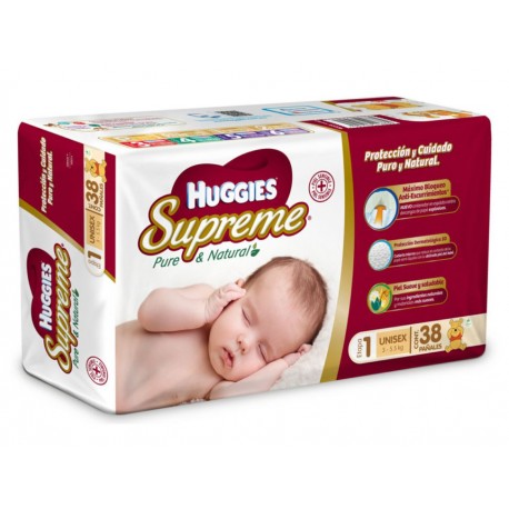 Pañales Huggies Supreme Pure & Natural Etapa 1 unisex 38 piezas - Envío Gratuito
