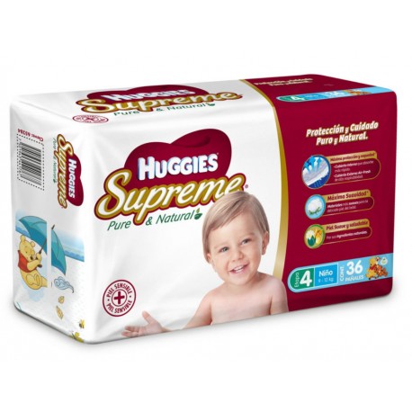 Pañales Huggies Supreme Pure & Natural Etapa 4 para niño 36 piezas - Envío Gratuito