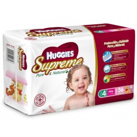 Pañales Huggies Supreme Pure & Natural Etapa 4 para niña 36 piezas - Envío Gratuito