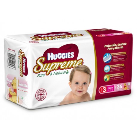 Pañales Huggies Supreme Pure & Natural Etapa 3 para niña 36 piezas - Envío Gratuito